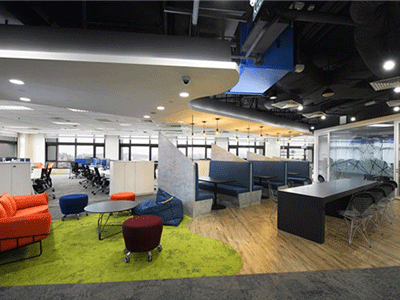 Create an atmosphere of office space with a future sense of